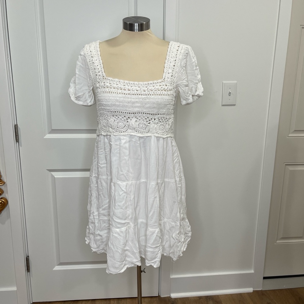 Jessica Simpson White Crochet Bodice Mini Dress